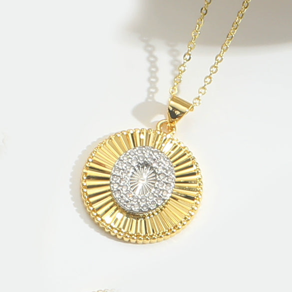Pendant Clavicle Chain Copper Mixed Gemstone Setting Letter Number Text Pattern Electroplating