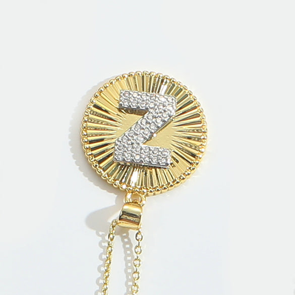 Pendant Clavicle Chain Copper Mixed Gemstone Setting Letter Number Text Pattern Electroplating