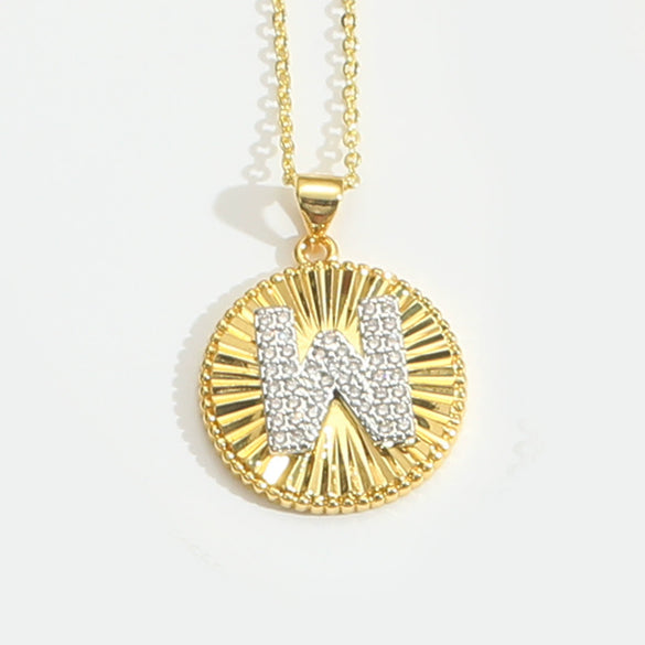 Pendant Clavicle Chain Copper Mixed Gemstone Setting Letter Number Text Pattern Electroplating
