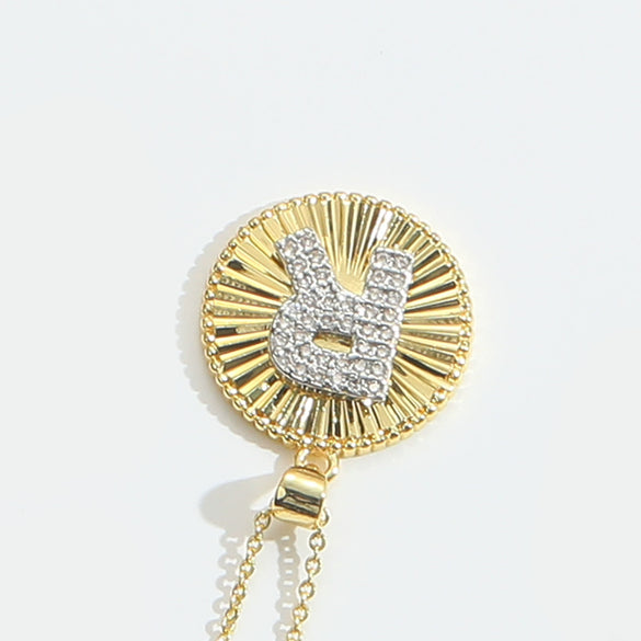 Pendant Clavicle Chain Copper Mixed Gemstone Setting Letter Number Text Pattern Electroplating