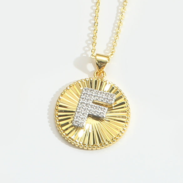 Pendant Clavicle Chain Copper Mixed Gemstone Setting Letter Number Text Pattern Electroplating