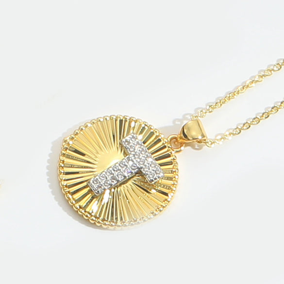 Pendant Clavicle Chain Copper Mixed Gemstone Setting Letter Number Text Pattern Electroplating