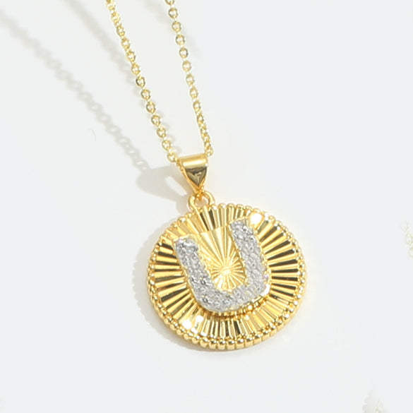 Pendant Clavicle Chain Copper Mixed Gemstone Setting Letter Number Text Pattern Electroplating