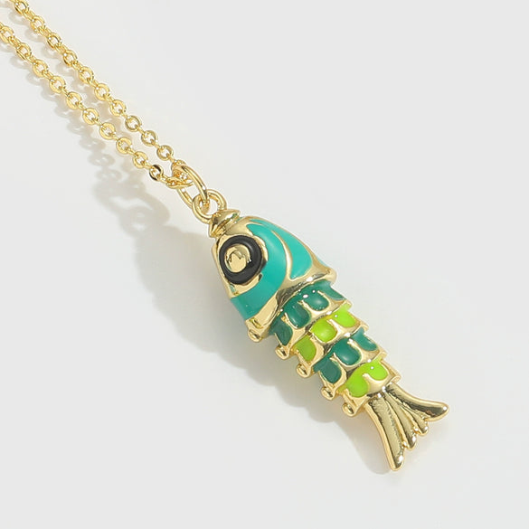 Pendant Clavicle Chain Necklace Copper Mixed Gemstone Setting Geometric Fish Flag Shape Electroplating