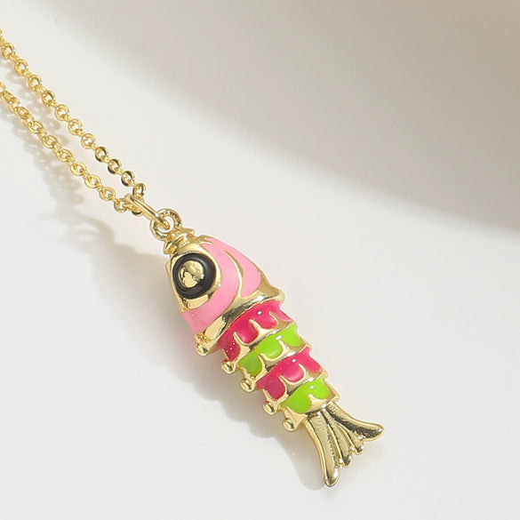 Pendant Clavicle Chain Necklace Copper Mixed Gemstone Setting Geometric Fish Flag Shape Electroplating