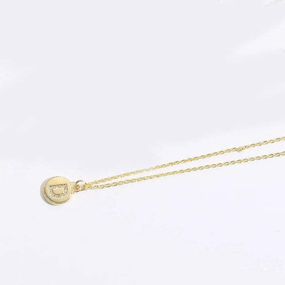 Pendant Clavicle Chain Necklace Mixed Gemstone Setting Copper Disc Shape English Letters Style Electroplating For Women