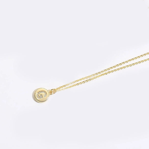 Pendant Clavicle Chain Necklace Mixed Gemstone Setting Copper Disc Shape English Letters Style Electroplating For Women