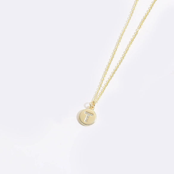 Pendant Clavicle Chain Necklace Mixed Gemstone Setting Copper Disc Shape English Letters Style Electroplating For Women