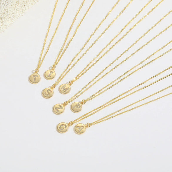 Pendant Clavicle Chain Necklace Mixed Gemstone Setting Copper Disc Shape English Letters Style Electroplating For Women