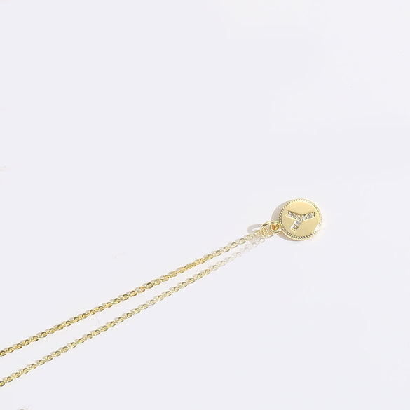 Pendant Clavicle Chain Necklace Mixed Gemstone Setting Copper Disc Shape English Letters Style Electroplating For Women