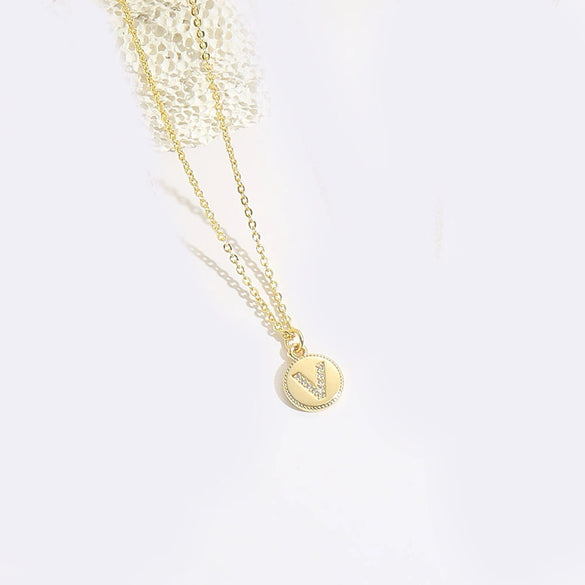 Pendant Clavicle Chain Necklace Mixed Gemstone Setting Copper Disc Shape English Letters Style Electroplating For Women