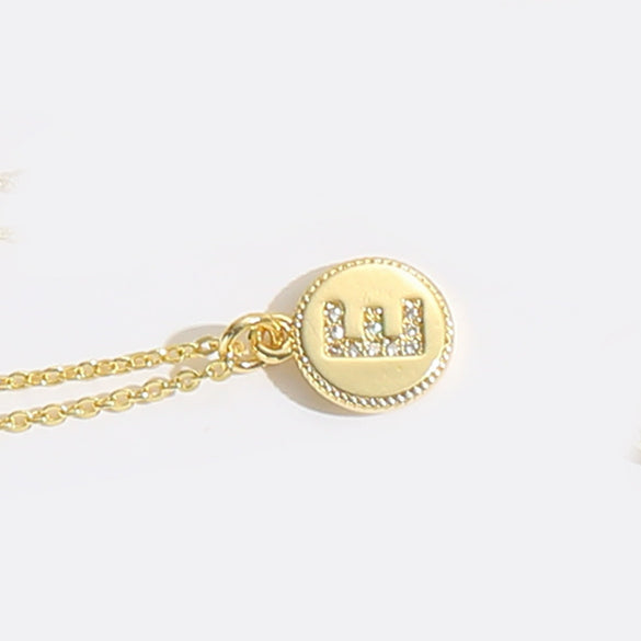 Pendant Clavicle Chain Necklace Mixed Gemstone Setting Copper Disc Shape English Letters Style Electroplating For Women