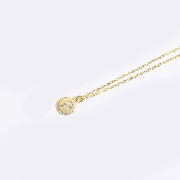 Pendant Clavicle Chain Necklace Mixed Gemstone Setting Copper Disc Shape English Letters Style Electroplating For Women
