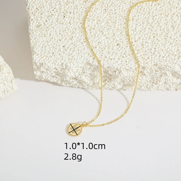 Pendant Clavicle Chain Necklace Mixed Gemstone Setting Copper Disc Shape English Letters Style Electroplating For Women