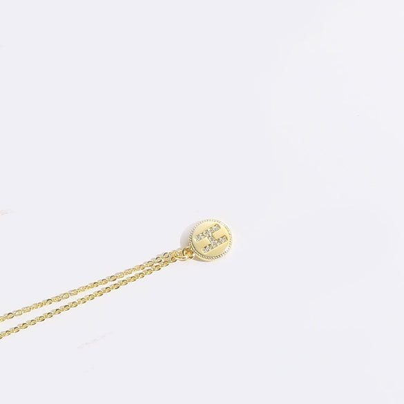 Pendant Clavicle Chain Necklace Mixed Gemstone Setting Copper Disc Shape English Letters Style Electroplating For Women