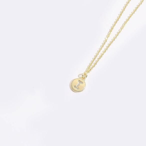 Pendant Clavicle Chain Necklace Mixed Gemstone Setting Copper Disc Shape English Letters Style Electroplating For Women