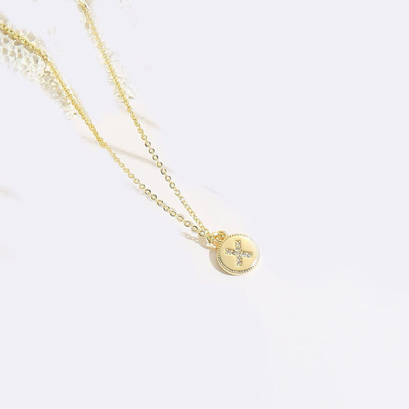 Pendant Clavicle Chain Necklace Mixed Gemstone Setting Copper Disc Shape English Letters Style Electroplating For Women