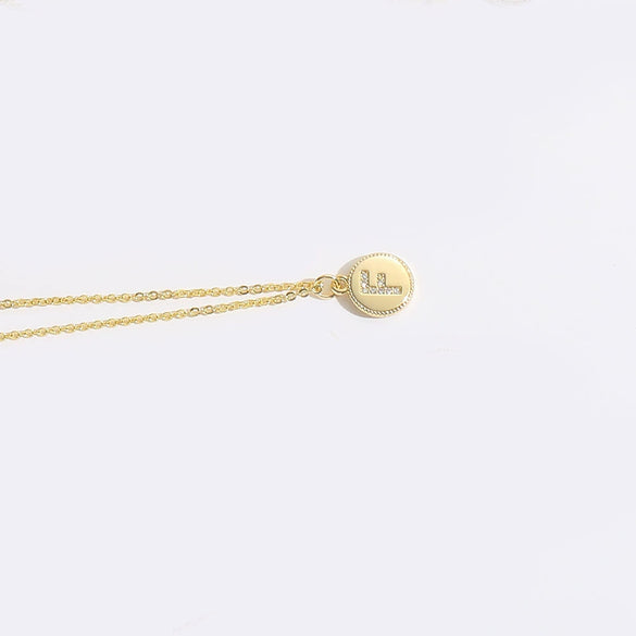 Pendant Clavicle Chain Necklace Mixed Gemstone Setting Copper Disc Shape English Letters Style Electroplating For Women