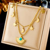 Pendant Clavicle Chain Stainless Steel Goldplated Retro Fashion Sun Star Moon Double Layer Stacking Women's Necklace