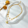 Pendant Clavicle Chain Stainless Steel Goldplated Retro Fashion Sun Star Moon Double Layer Stacking Women's Necklace
