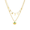 Pendant Clavicle Chain Stainless Steel Goldplated Retro Fashion Sun Star Moon Double Layer Stacking Women's Necklace