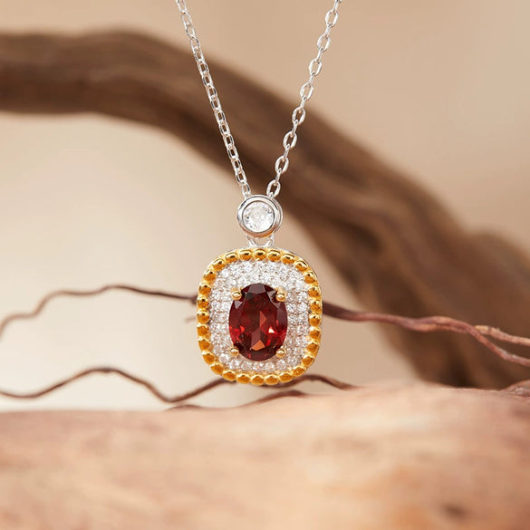 Pendant Clavicle Necklace Natural Color Treasure Topaz Etothyst S925 Sterling Silver Geometric Style Set With Gems