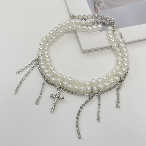 Pendant Decoration Imitation Pearl Claw Chain Alloy Rhinestone Geometric Style Women's