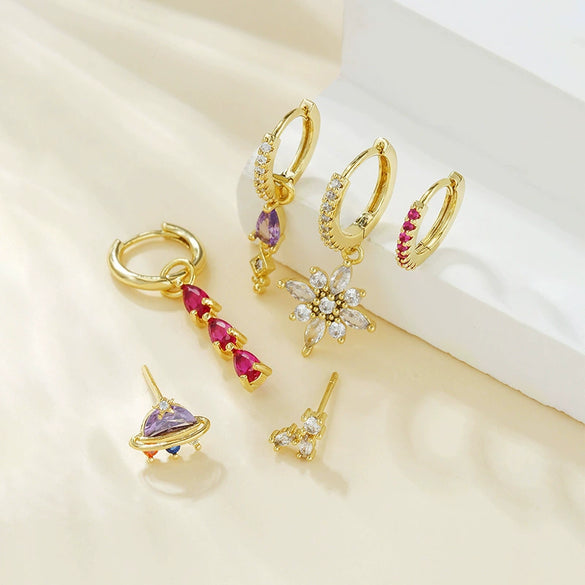 Pendant Earrings Copper Zirconia Niche Style Cartoon Astronaut Water Drop Splicing Flower Pattern