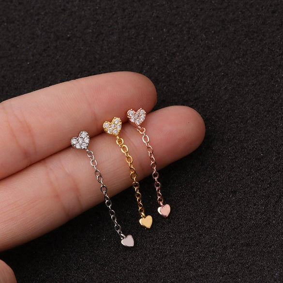 Pendant Earrings Stainless Steel Flower Inlaid Zircon Women's