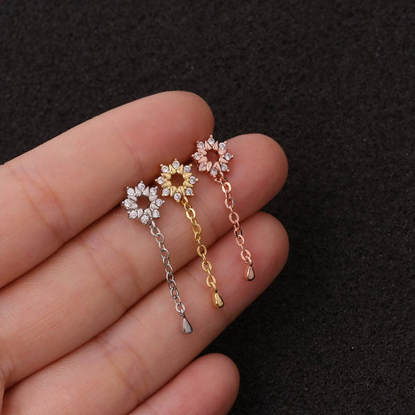 Pendant Earrings Stainless Steel Flower Inlaid Zircon Women's