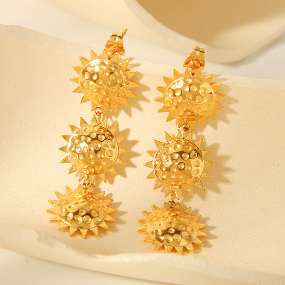 Pendant Earrings Stainless Steel Geometric Hammered Electroplated Sunflower Style For Women