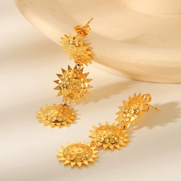 Pendant Earrings Stainless Steel Geometric Hammered Electroplated Sunflower Style For Women