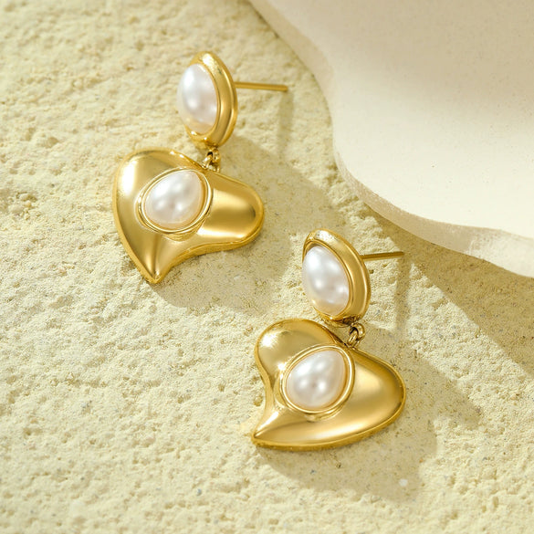 Pendant Earrings Stainless Steel 18K Vintage Electroplated Irregular Love Pearl Water Drop Style For Women