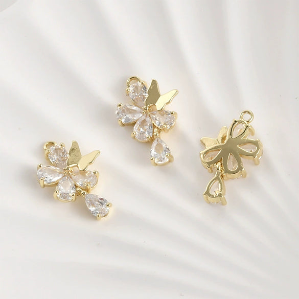Pendant Jewelry Accessories Copper Electroplated Fairy Butterfly Flower Water Drop Zircon Hand Made