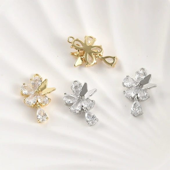 Pendant Jewelry Accessories Copper Electroplated Fairy Butterfly Flower Water Drop Zircon Hand Made