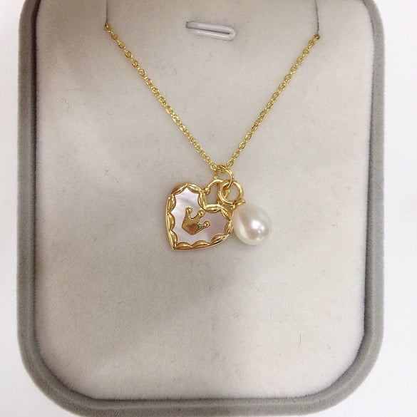 Pendant Jewelry Freshwater Pearl Copper Love Crown Flat Round Bun Round Minimalist