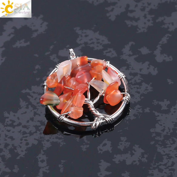 Pendant Jewelry Handmade With Natural Crystal Semi Precious Stone And Tree Of Life Design Electroplated