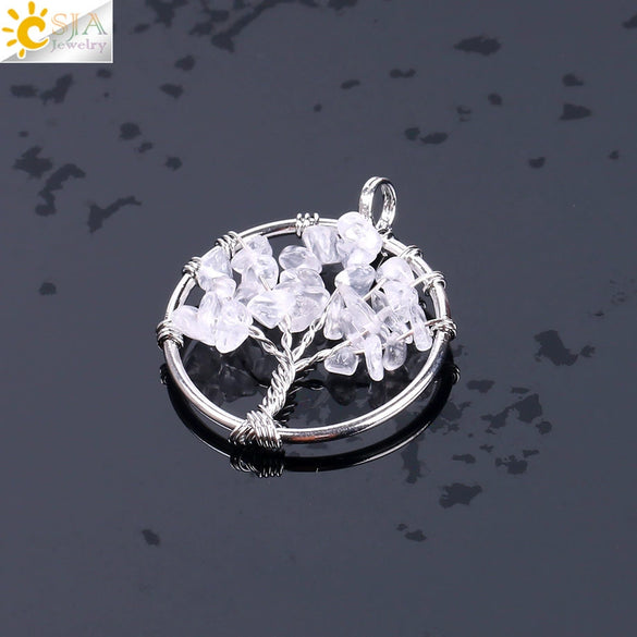 Pendant Jewelry Handmade With Natural Crystal Semi Precious Stone And Tree Of Life Design Electroplated