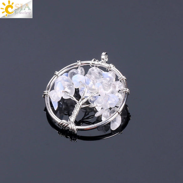 Pendant Jewelry Handmade With Natural Crystal Semi Precious Stone And Tree Of Life Design Electroplated