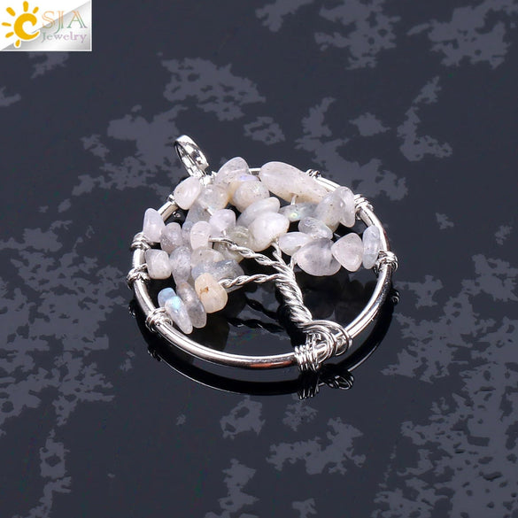 Pendant Jewelry Handmade With Natural Crystal Semi Precious Stone And Tree Of Life Design Electroplated