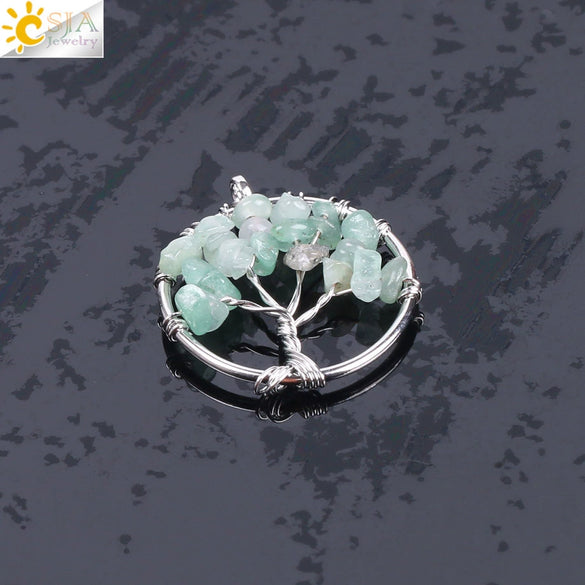 Pendant Jewelry Handmade With Natural Crystal Semi Precious Stone And Tree Of Life Design Electroplated