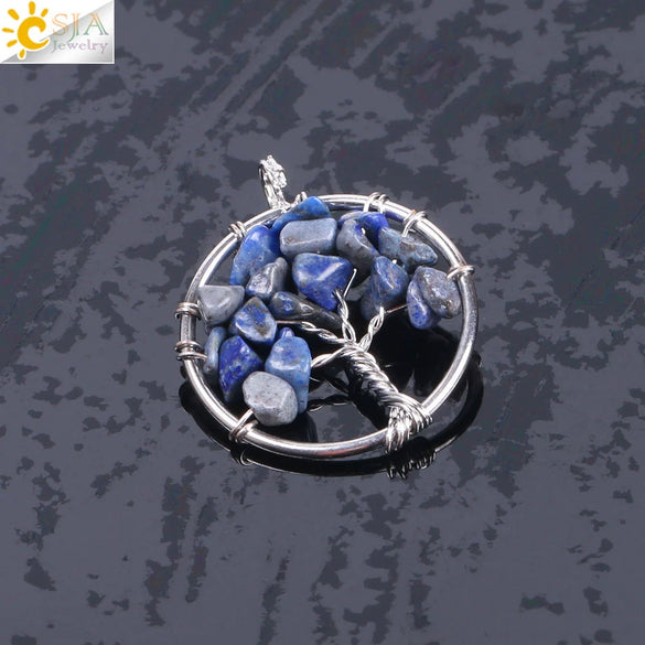 Pendant Jewelry Handmade With Natural Crystal Semi Precious Stone And Tree Of Life Design Electroplated