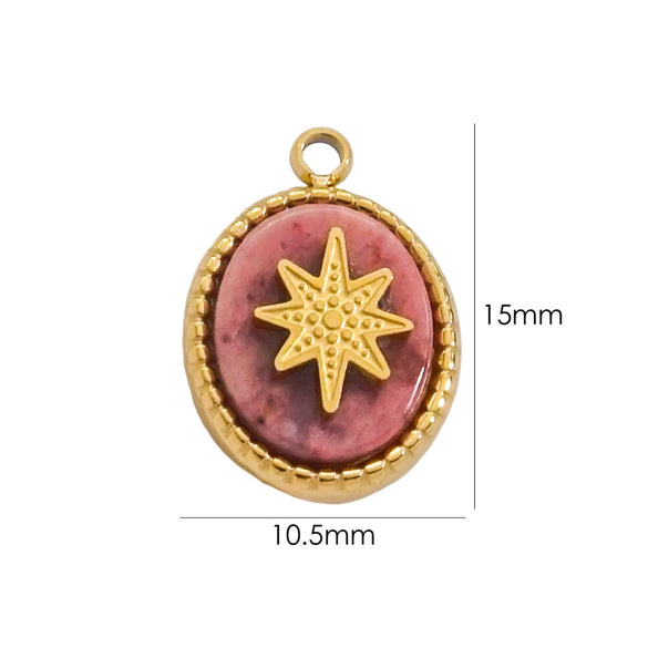 Pendant Jewelry Retro Style Geometric Oval Stainless Steel Natural Stone Inlay
