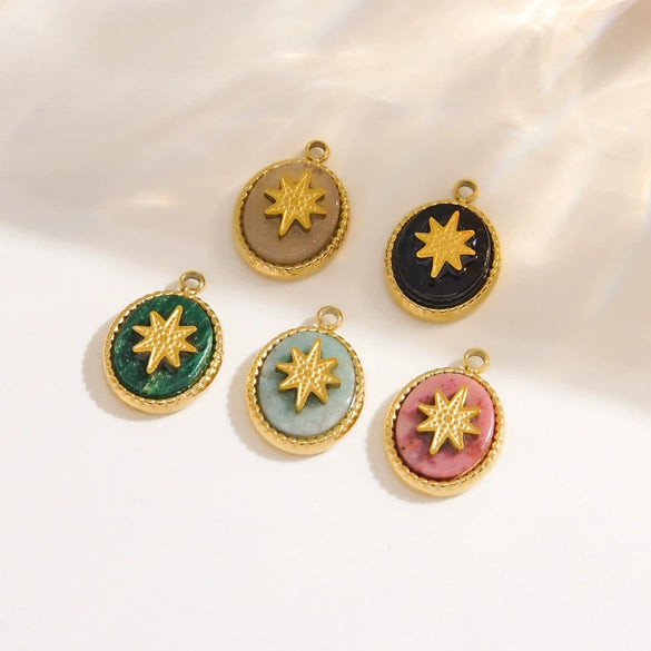 Pendant Jewelry Retro Style Geometric Oval Stainless Steel Natural Stone Inlay