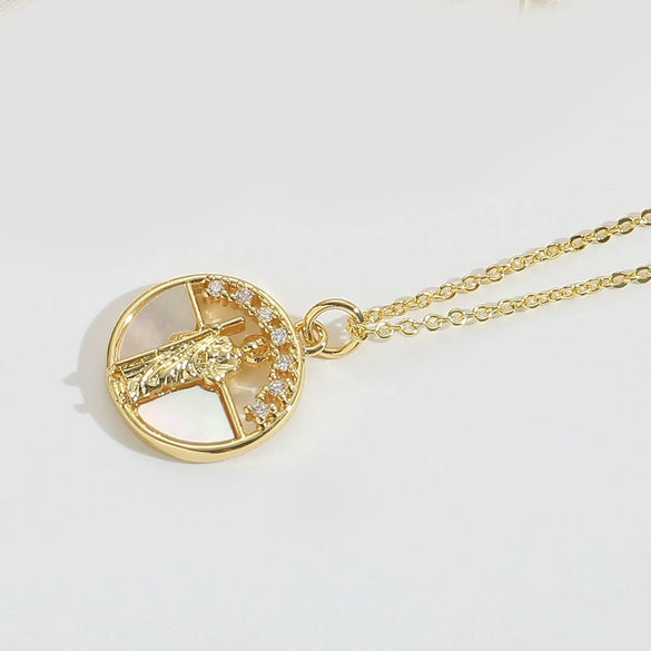 Pendant Mixed Gemstone Inlaid Copper Simple Retro Oval Animals Zodiac Electroplating Design Unisex