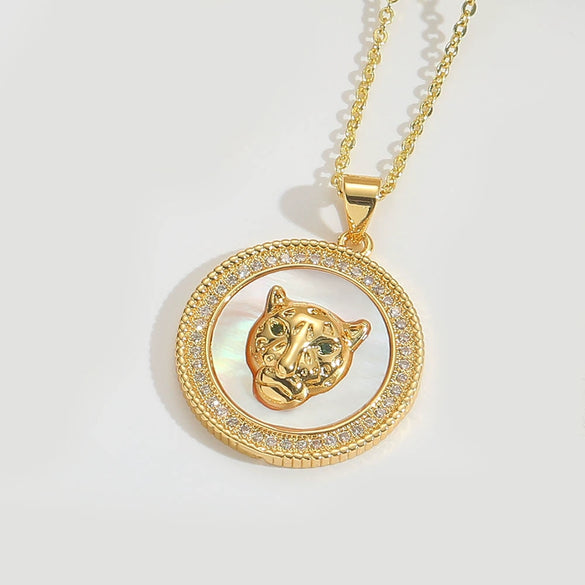 Pendant Mixed Gemstone Inlaid Copper Simple Retro Oval Animals Zodiac Electroplating Design Unisex