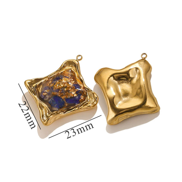 Pendant Natural Stone Gravel Glued Titanium Steel Plated 18K Gold Niche Style