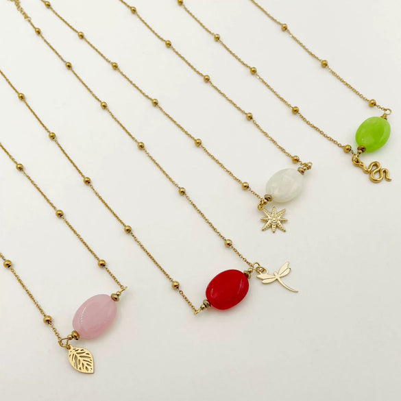 Pendant Natural Stone Titanium Steel Geometric Macaron Color 14K Gold Plated