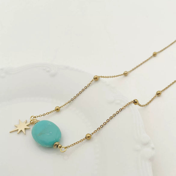 Pendant Natural Stone Titanium Steel Geometric Macaron Color 14K Gold Plated