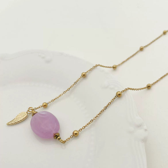 Pendant Natural Stone Titanium Steel Geometric Macaron Color 14K Gold Plated